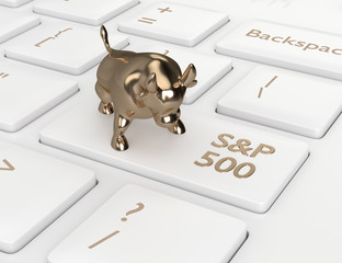 Wall Mural - 3d render of computer keyboard with bull and S&P 500  index button