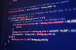 © aksonsat - Simple website HTML code with colorful tags in browser view on dark background. Software developer programming code. Screen of code for overlay background.