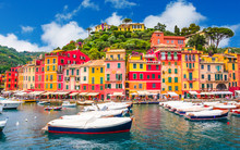 Beautiful Bay With Colorful Houses In Portofino,  Liguria, Italy