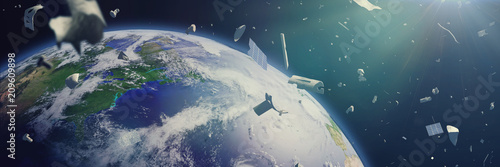 Fotografía space debris in Earth orbit, dangerous junk orbiting around the blue planet