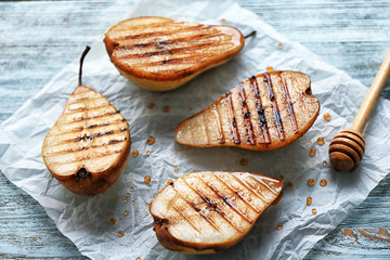 Poster - Tasty baked pears on table