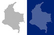 Pixel Colombia map. Vector geographic map on white and blue backgrounds. Vector mosaic of Colombia map constructed of round dots.
