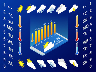 Wall Mural - isometric set of weather application design elements. weather symbols, design for a mobile applicati