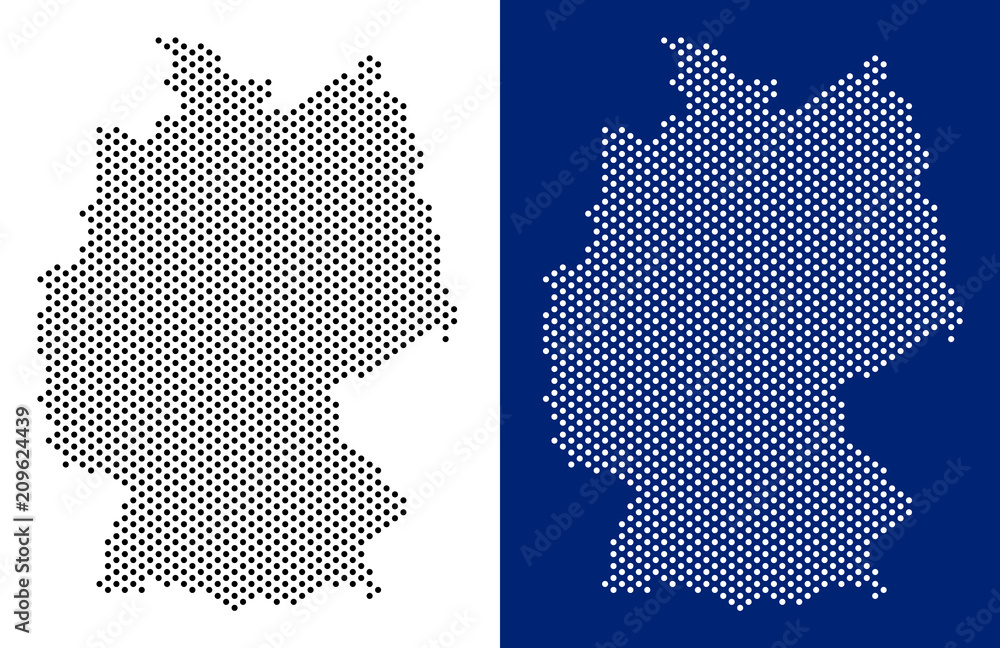 Dot Germany map. Vector geographic map on white and blue backgrounds. Vector composition of Germany map made with sphere dots. - obrazy, fototapety, plakaty 