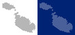 Dot Malta Island map. Vector geographic map on white and blue backgrounds. Vector collage of Malta Island map done from sphere items.