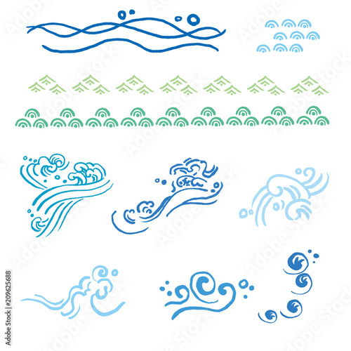 イラスト 海 波 手描き セット Stock Vector Adobe Stock