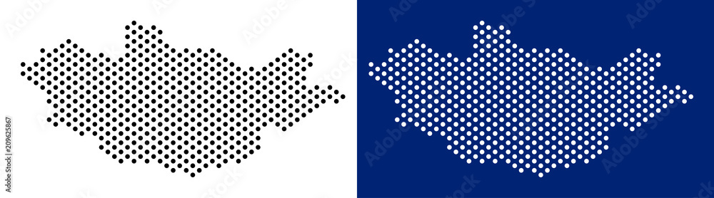 Dotted Mongolia map. Vector geographic map on white and blue ...