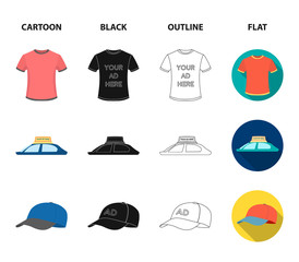 A lamppost with a sign, a T-shirt with an inscription, a radio, a car roof.Advertising,set collection icons in cartoon,black,outline,flat style vector symbol stock illustration web.