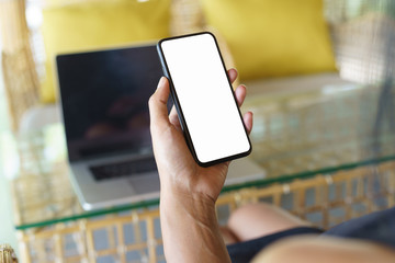 Aufkleber - focus on women hand holding phone white screen