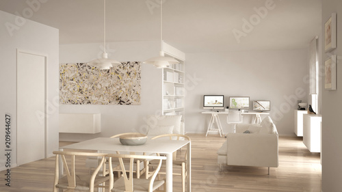 Nordic Minimalist Living Room Open Space With Dining Table