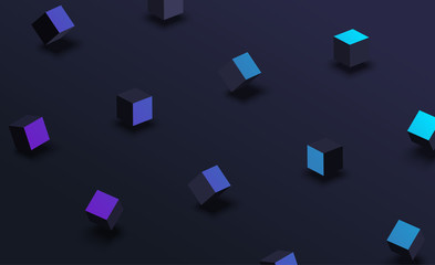 Wall Mural - Grey background with blue geometric 3d cubes pattern.