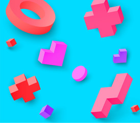 Wall Mural - Blue background with colour 3d geometric figures.