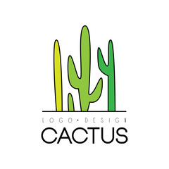 Sticker - Cactus creative logo design, desert plant green badge vector Illustration on a white background