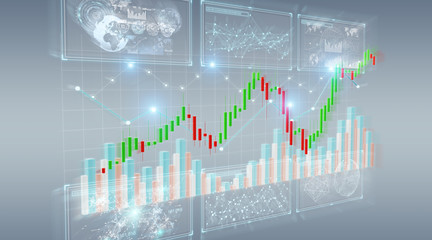 3D rendering stock exchange datas and charts illustration