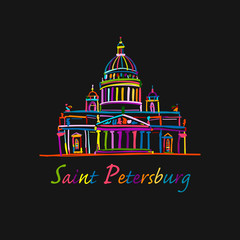 Wall Mural - Saint Isaac's Cathedral of Saint Petersburg landmark, Russia. Vector illustration