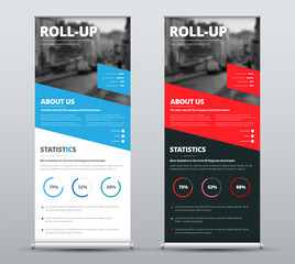 Wall Mural - vector design of roll-up banners with diagonal red and blue lines and a place for photos