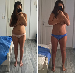 mild weight loss during seven days before and after realistic photography. weight loss authentic sel
