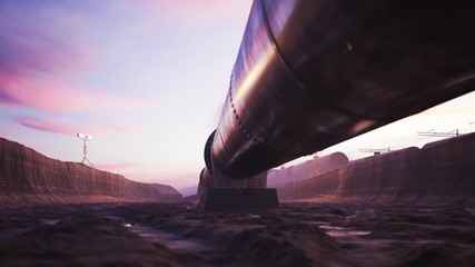 Wall Mural - A petrochemical pipeline running through the flooded excavation full of mud.