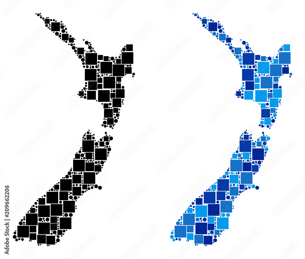 Dotted New Zealand map versions. Abstract geographic scheme version ...