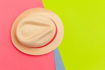 Sticker - Sun hat on color background.