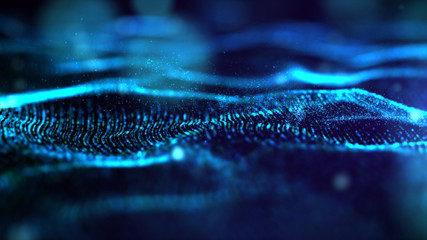 Aufkleber - Futuristic Blue digital abstract luxurious sparkling wave particles flow de-focus background