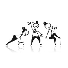 Wall Mural - Girls doing sport exercises, sketch for your design