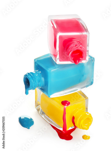 Open Bottles Of Nail Polish On White Background Buy This Stock