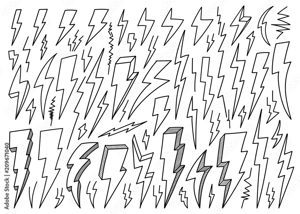 hand drawn Vector Lightning bolts Stock Vector | Adobe Stock