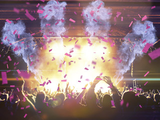 Wall Mural - concert crowd under a rain of confetti during a gig