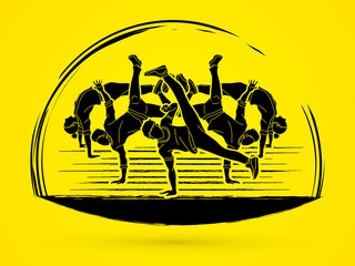 Wall Mural - Group of people dancing, Street dance action, Dance together graphic vector