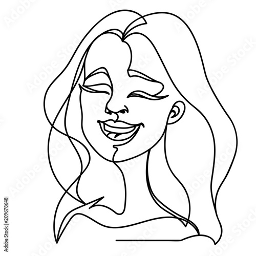 Laughing Woman One Line Art Portrait Happy Female Facial Expression Hand Drawn Linear Woman Silhouette Vector Illustration Buy This Stock Vector And Explore Similar Vectors At Adobe Stock Adobe Stock,Painting My Sketchbook Cover