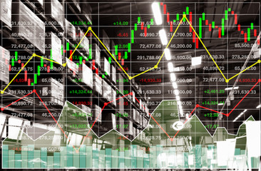 Wall Mural - Financial stock index presentation of online business shopping factory stock packages before delivery growth rate monochrome background.