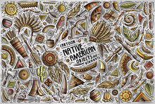 Colorful Vector Hand Drawn Doodle Cartoon Set Of Native American Objects