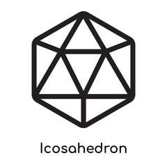 Icosahedron icon vector sign and symbol isolated on white background, Icosahedron logo concept, outline symbol, linear sign