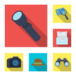 Detective and Attributes flat icons in set collection for design.Detective Agency vector symbol stock web illustration.