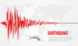 Red earthquake curve and world map background Vector illustration design
