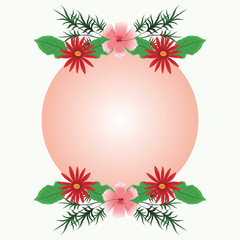 Sticker - Decorative round frame pink flowers with leaves vector illustration graphic design