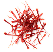 Dried Saffron Threads Isolated On White Background, Top View