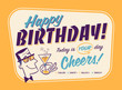 Vintage Style Happy Birthday Card - Cheers! 