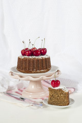 Sticker - Homemade cake made from tea earl grey, with sugar icing. Decorated with cherries.