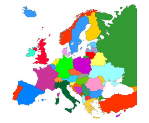 Wall Mural - Map of Europe  with country borders isolate on white background