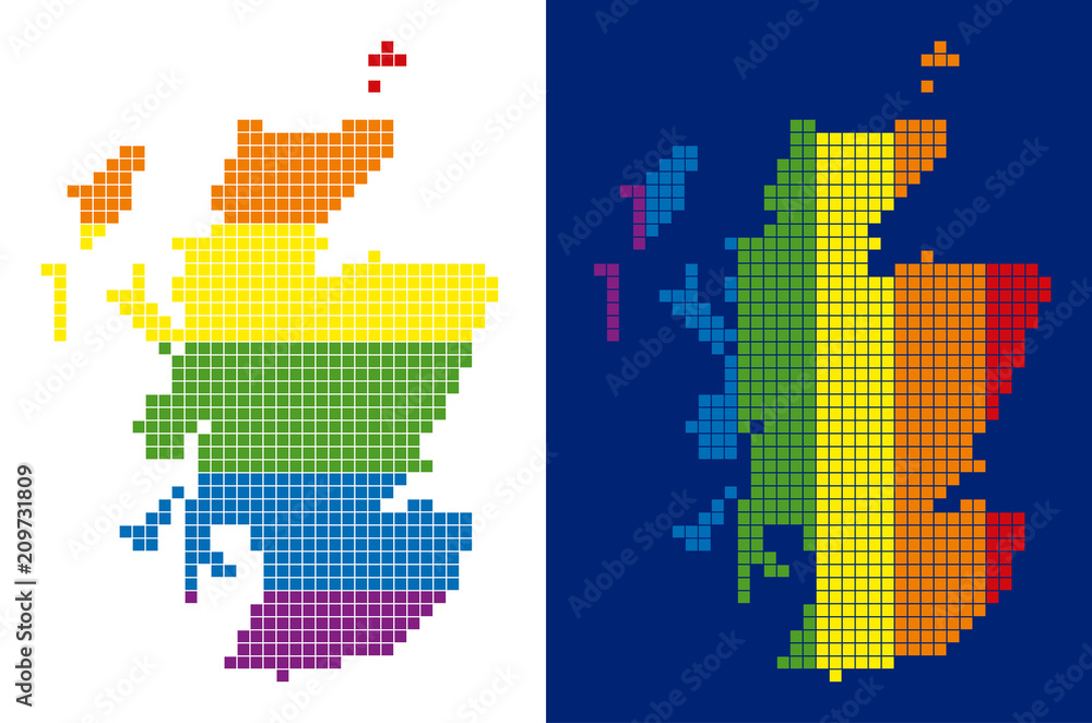 Dot LGBT Scotland map variants. Vector geographic maps in rainbow ...