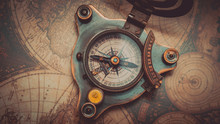 Nautical Compass On World Map