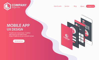 Wall Mural - New Trendy Mobile App Website Landing Page vector theme template design
