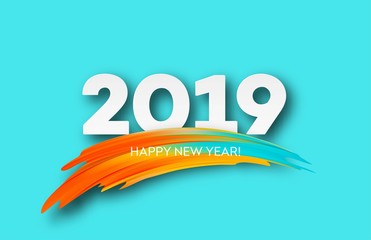 Wall Mural - 2019 New Year on the background of a colorful brushstroke oil or acrylic paint design element. Vector illustration