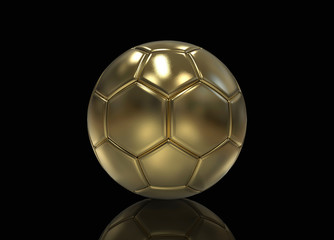 3d rendering. A golden football prize on black background.