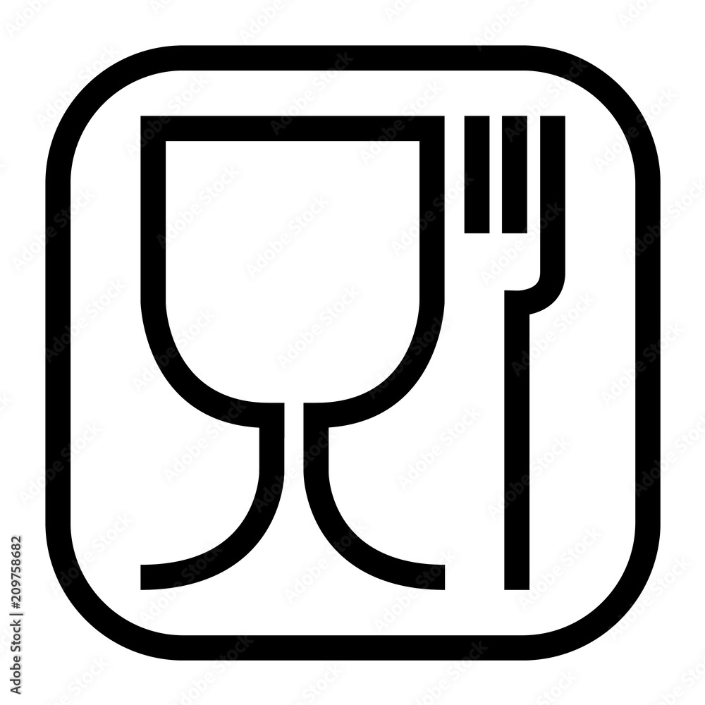 Food safe symbol. The international icon for food safe material are a wine  glass and a fork symbol. Large version in cube-round Stock Vector | Adobe  Stock, image size:1000x1000