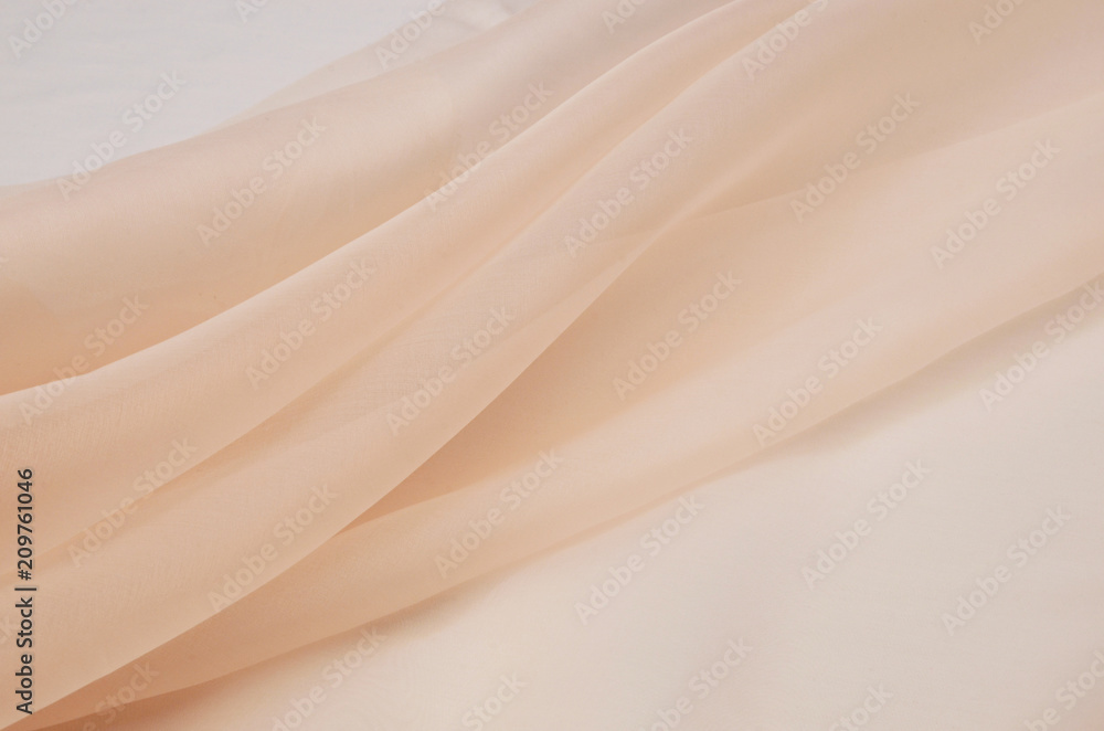 Silk fabric, organza is light beige. - obrazy, fototapety, plakaty 