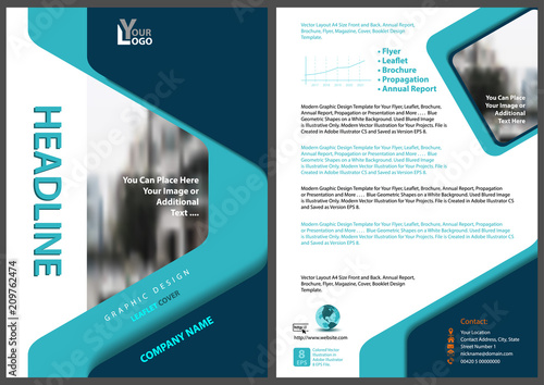 Modern Flyer Template with Geometric Design in Blue Tones - Layered Shapes wi...