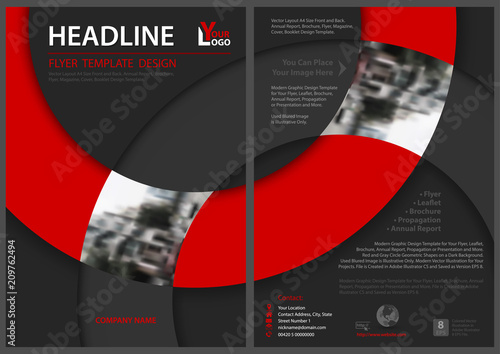 Abstract Modern Flyer Template with Circle Shapes with Red and Gray Colors on...
